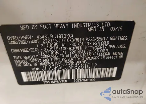 2015 Subaru Xv Crosstrek 2.0I Premium из США, поврежденный, VIN JF2GPACC3F8261012